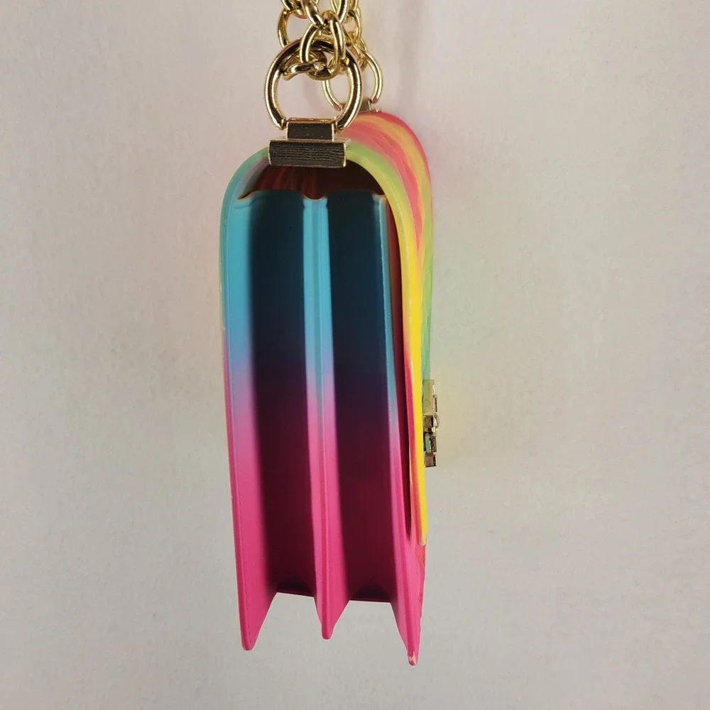 Epicstep Quilted‎ Rainbow Jelly Crossbody Bag Gold Chain Strap Ombre Tie Dye Y2K